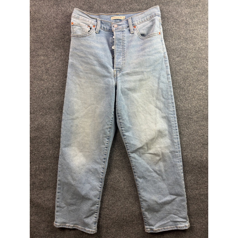 Levi's Ribcage Straight Ankle Jeans Women 29 Light Blue High Rise Button Fly